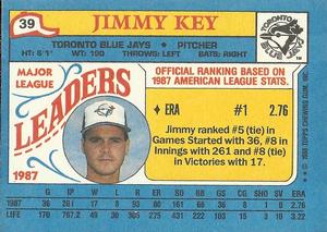 1988 Topps Major League Leaders Minis #39 Jimmy Key Back