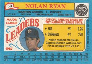 1988 Topps Major League Leaders Minis #50 Nolan Ryan Back