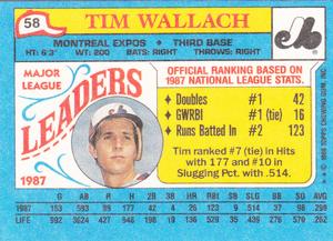 1988 Topps Major League Leaders Minis #58 Tim Wallach Back