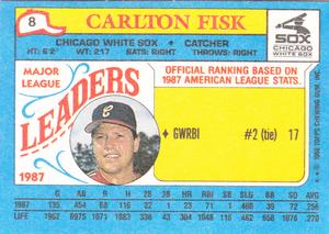 1988 Topps Major League Leaders Minis #8 Carlton Fisk Back