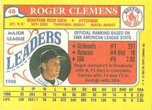 1989 Topps Major League Leaders Minis #46 Roger Clemens Back