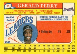 1989 Topps Major League Leaders Minis #2 Gerald Perry Back