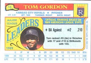 1990 Topps Major League Leaders Minis #15 Tom Gordon Back