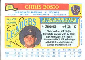 1990 Topps Major League Leaders Minis #19 Chris Bosio Back