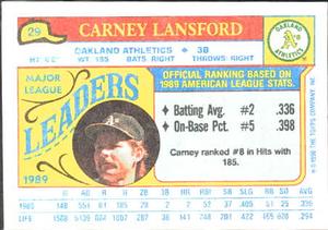 1990 Topps Major League Leaders Minis #29 Carney Lansford Back