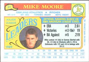 1990 Topps Major League Leaders Minis #31 Mike Moore Back