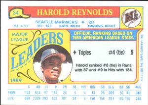 1990 Topps Major League Leaders Minis #34 Harold Reynolds Back