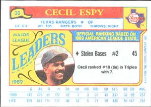 1990 Topps Major League Leaders Minis #36 Cecil Espy Back