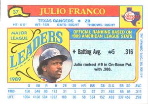 1990 Topps Major League Leaders Minis #37 Julio Franco Back