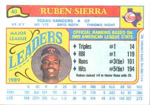 1990 Topps Major League Leaders Minis #40 Ruben Sierra Back