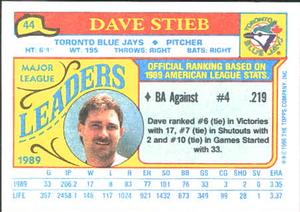 1990 Topps Major League Leaders Minis #44 Dave Stieb Back