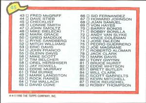 1990 Topps Major League Leaders Minis #45 Checklist Back