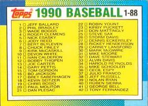 1990 Topps Major League Leaders Minis #45 Checklist Front