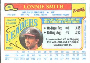 1990 Topps Major League Leaders Minis #46 Lonnie Smith Back