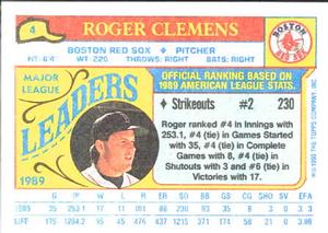 1990 Topps Major League Leaders Minis #4 Roger Clemens Back