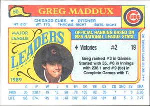 1990 Topps Major League Leaders Minis #50 Greg Maddux Back
