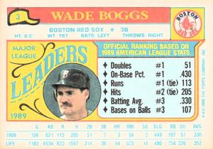 1990 Topps Major League Leaders Minis #3 Wade Boggs Back