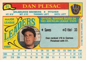 1990 Topps Major League Leaders Minis #21 Dan Plesac Back