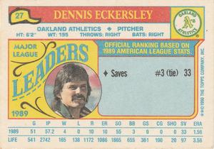 1990 Topps Major League Leaders Minis #27 Dennis Eckersley Back