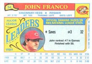 1990 Topps Major League Leaders Minis #54 John Franco Back