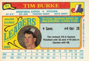1990 Topps Major League Leaders Minis #61 Tim Burke Back