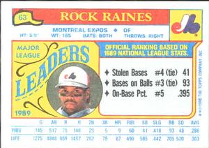 1990 Topps Major League Leaders Minis #63 Rock Raines Back