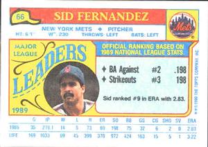 1990 Topps Major League Leaders Minis #66 Sid Fernandez Back