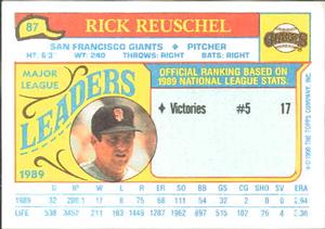1990 Topps Major League Leaders Minis #87 Rick Reuschel Back