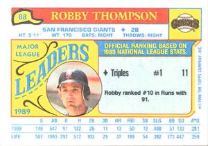 1990 Topps Major League Leaders Minis #88 Robby Thompson Back