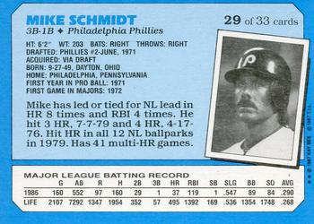 1987 Topps Kay-Bee Superstars of Baseball #29 Mike Schmidt Back