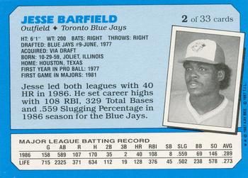 1987 Topps Kay-Bee Superstars of Baseball #2 Jesse Barfield Back