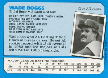 1987 Topps Kay-Bee Superstars of Baseball #4 Wade Boggs Back