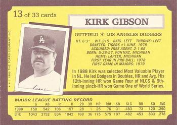 1989 Topps Kay-Bee Superstars of Baseball #13 Kirk Gibson Back
