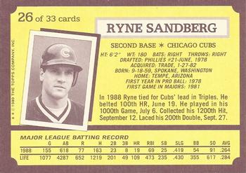 1989 Topps Kay-Bee Superstars of Baseball #26 Ryne Sandberg Back