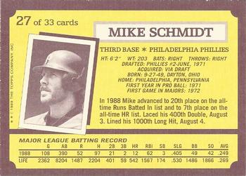 1989 Topps Kay-Bee Superstars of Baseball #27 Mike Schmidt Back