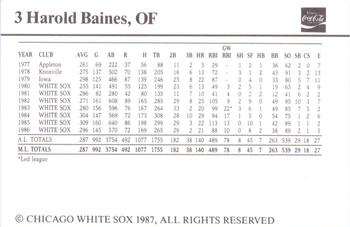 1987 Coca-Cola Chicago White Sox #2 Harold Baines Back