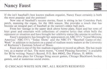 1987 Coca-Cola Chicago White Sox #9 Nancy Faust Back