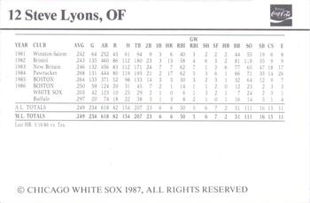 1987 Coca-Cola Chicago White Sox #19 Steve Lyons Back