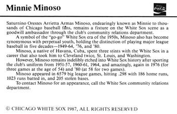 1987 Coca-Cola Chicago White Sox #22 Minnie Minoso Back