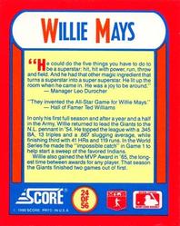 1990 Score - Magic Motion: The MVPs #24 Willie Mays Back