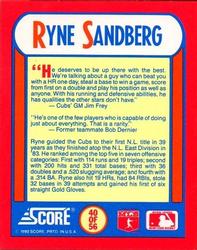 1990 Score - Magic Motion: The MVPs #40 Ryne Sandberg Back
