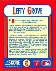 1990 Score - Magic Motion: The MVPs #48 Lefty Grove Back