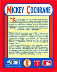 1990 Score - Magic Motion: The MVPs #49 Mickey Cochrane Back