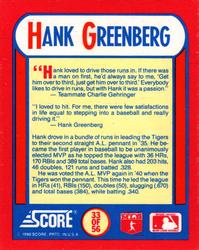 1990 Score - Magic Motion: The MVPs #33 Hank Greenberg Back