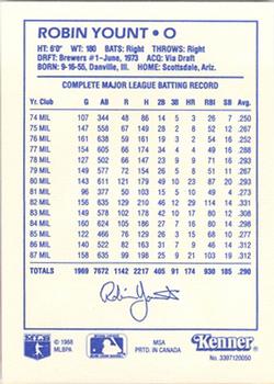 1988 Kenner Starting Lineup Cards #3397120050 Robin Yount Back