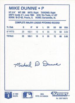 1988 Kenner Starting Lineup Cards #3397106070 Mike Dunne Back