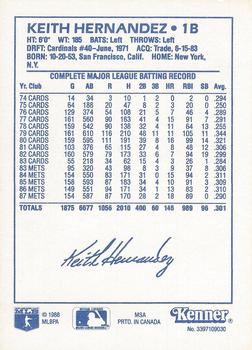 1988 Kenner Starting Lineup Cards #3397109030 Keith Hernandez Back