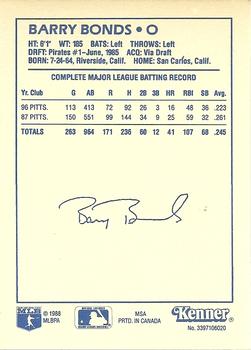 1988 Kenner Starting Lineup Cards #3397106020 Barry Bonds Back