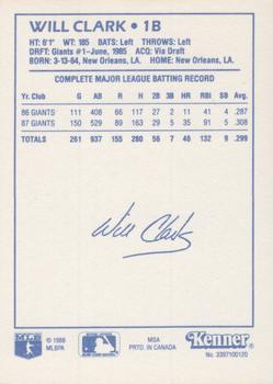1988 Kenner Starting Lineup Cards #3397100120 Will Clark Back