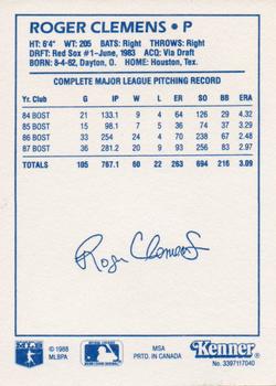 1988 Kenner Starting Lineup Cards #3397117040 Roger Clemens Back